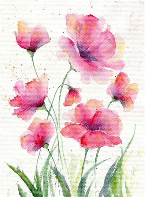 Abstract Pink Watercolor Flowers Painting Original Floral Artwork by ...