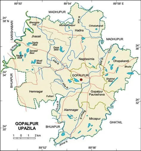 Maps of Bangladesh: Political Map of Gopalpur Upazila - Tangail District