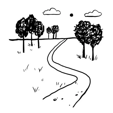 Simple hand drawn vector doodle drawing. Ink sketch. Road among nature ...