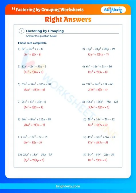 Grouping Factoring Worksheet