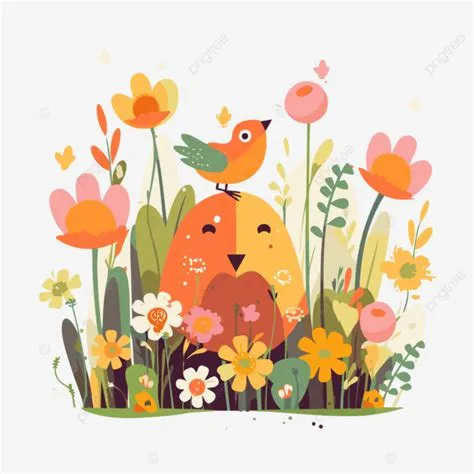 Free Spring Vector, Sticker Clipart Cute Cartoon Bird Sits In A Garden ...