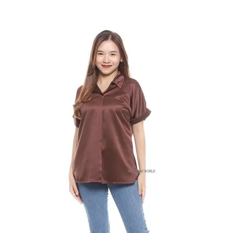 Jual PLATINUM WORLD Kemeja Coffe Wanita Jumbo M - XXL Satin Premium ...