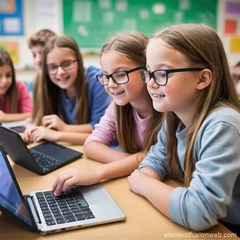 Students Using Digital Tools in Classroom | Stable Diffusion Online