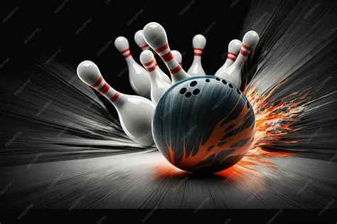 Premium Photo | Bowling strike hit win Bowling ball breaks the pins on ...