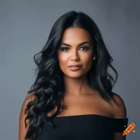 A beautiful Latina woman with dark hair wearing a black dress, standing ...