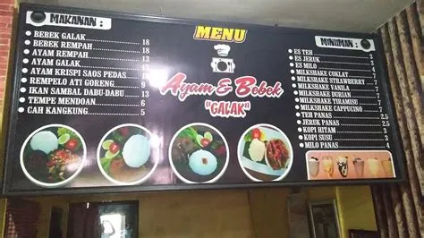 Menu at Ayam & Bebek Galak restaurant, Malang