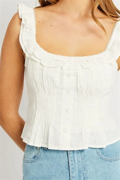 White Ruffle Top Sleeveless | Ally Fashion