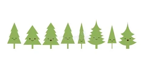 Row of Many Cute Pine Tree Characters - Simple Icons of Green Trees ...