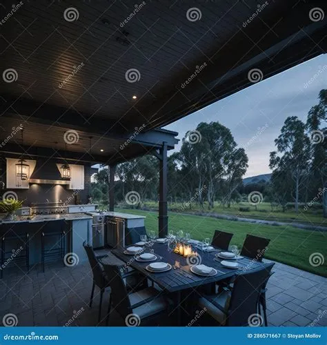 Modern House Exterior, Outdoor Modern Covered Patio with Kitchen ...