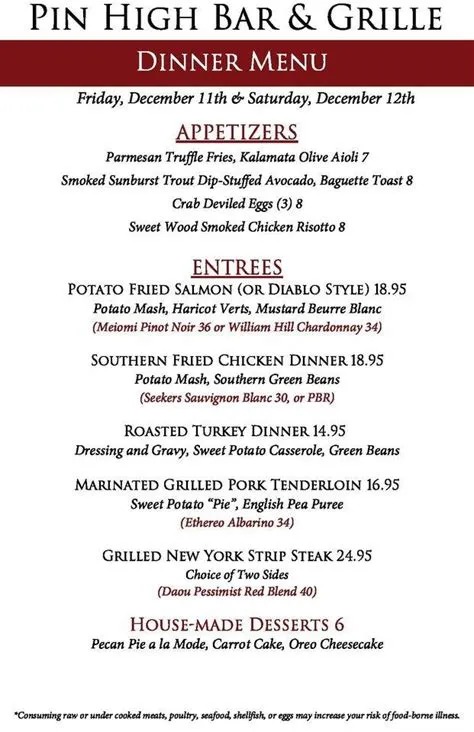 High Bar & Grille Menu at Robert Leboeuf blog