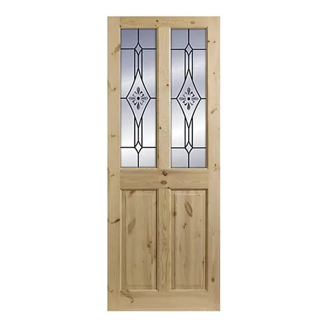 4 panel Patterned Frosted Glazed Knotty pine LH & RH Internal Door, (H ...