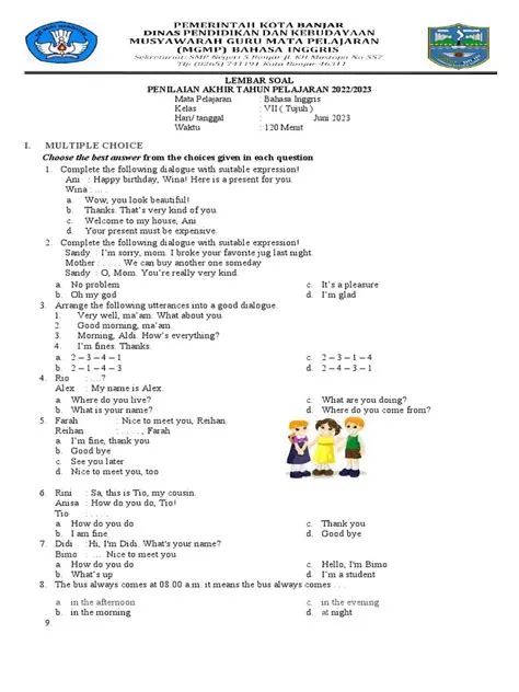 SOAL PAT Bahasa Inggris Kelas 7 MGMP B.ing SMP Kota Banjar | PDF