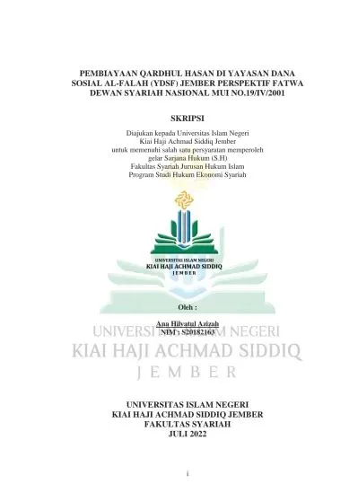 PEMBIAYAAN QARDHUL HASAN DI YAYASAN DANA SOSIAL AL-FALAH (YDSF) JEMBER ...