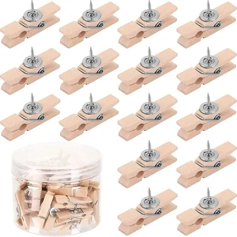 Amazon.com: 50Pcs Push Pin with Wooden Clips, SANNIX Push Pin Clips for ...
