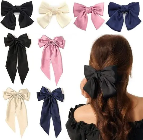 8Pcs Satin Ribbon Bow Hair Clips, Large & Small Bowknot Barrettes ...