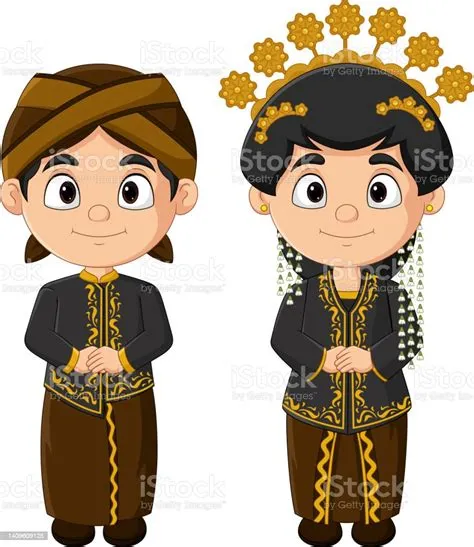 Pasangan Kartun Indonesia Mengenakan Pakaian Adat Jawa Ilustrasi Stok ...