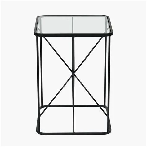 Roxy Glass and Black Metal Side Table - Home Living