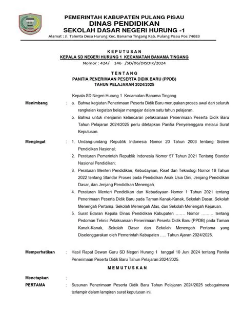 SK Panitia PPDB SD 2024-2025 | PDF