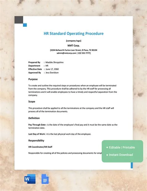 Engineering Standard Operating Procedure Template - Google Docs, Word ...