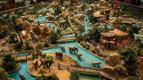 Premium Photo | A beautiful miniature zoo with a river running through it