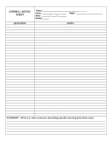 Avid Cornell Notes Template Pdf | Creative Design Templates