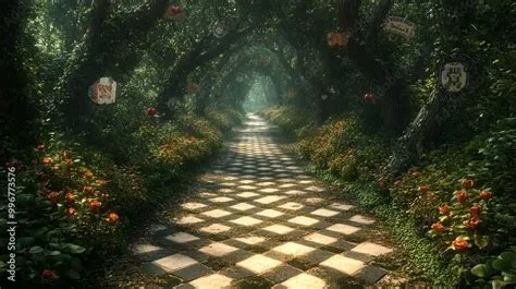 Wonderland Pathway with Signs Banner background of Mad Hatter Day Wond ...