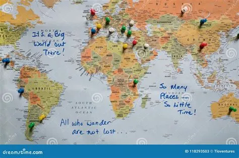 Map with Push Pins and Travel Quotes Stock Image - Image of geography ...
