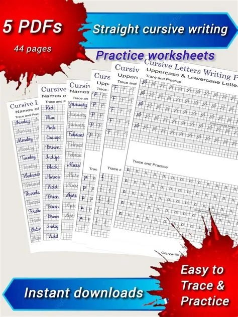 straight cursive handwriting practice worksheets | for kids, beginner ...