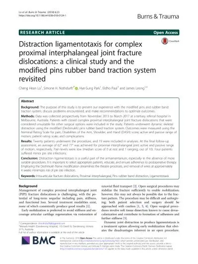 Distraction ligamentotaxis for complex proximal interphalangeal joint ...