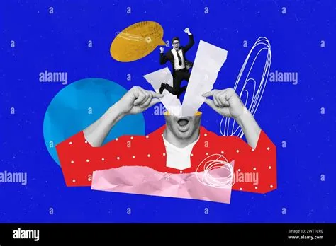 Collage 3d image of pinup pop retro sketch of excited businessman head ...