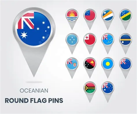 Premium Vector | Oceania round flag pins, map pointers