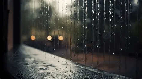 Pemandangan Hujan Yang Jatuh Di Atas Birai Jendela, Gambar Hujan, Hujan ...