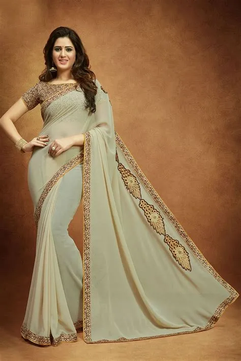 by Shaily Retails on Georgette Printed Saree With lace Work | Party ...