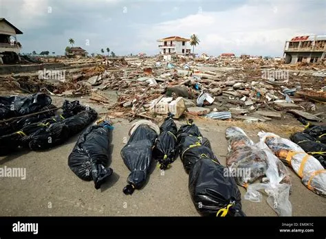 Body bags and debris after the Indian Ocean earthquake and tsunami ...