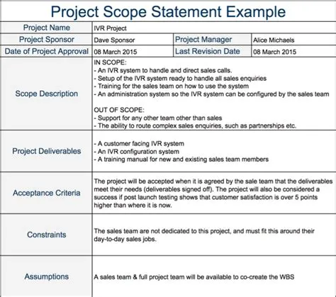 Project Scope Statement Example | Statement template, Program ...