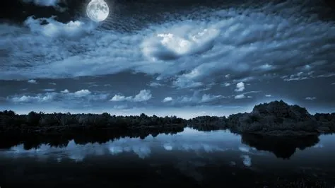 night sky, moonlight, romantic, cloud, reflection, night, full moon ...