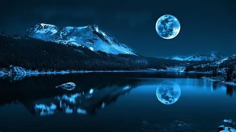 Snowy Mountain With Reflection On Body Of Water Under Full Moon 4K HD ...