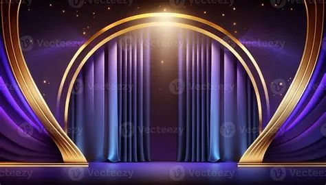 Blue purple Golden Curtain Stage Award Background. Trophy on Red Carpet ...