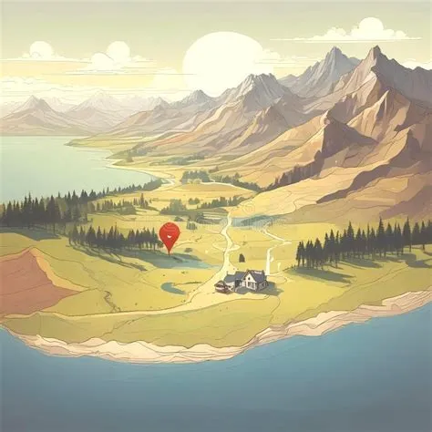 Simple Map with a Location Pin, Flat Minimal Illustration Stock ...