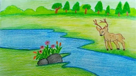 How to draw easy Forest scenery drawing || step by step Animal drawing ...