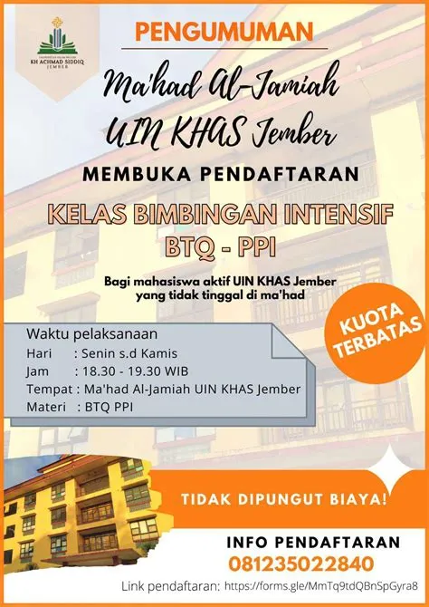 Pengumuman Pendaftaran Kelas Bimbingan Intensif BTQ PPI Ma'had UIN KHAS ...