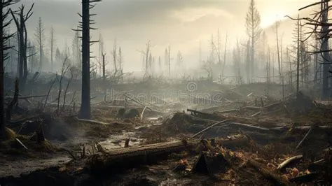 Polluted Forest with Wilting and Damaged Trees Stock Illustration ...