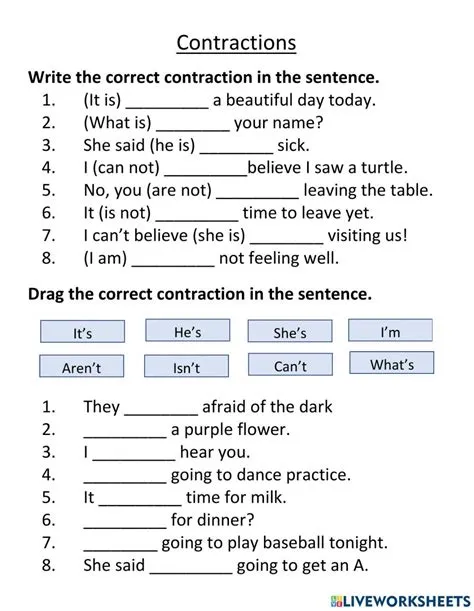 Contractions Worksheet interactive worksheet | Contraction worksheet ...
