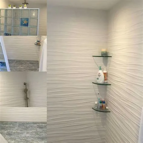 Dynamic Waves Shower Tile Design with Ocean-Blue Floor