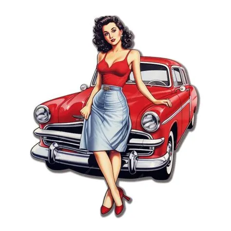 Premium Vector | American pin up girl red car