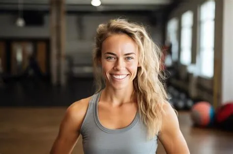 Portrait of female fitness instructor or female fitness exerciser ...