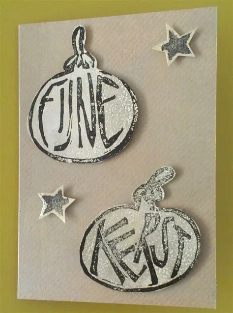 Kerstkaart 2013. Stempels, acrylverf, stempelinkt. Ontwerp Marjolein ...