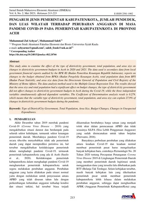 (PDF) PENGARUH JENIS PEMERINTAH KABUPATEN/KOTA, JUMLAH PENDUDUK, DAN ...