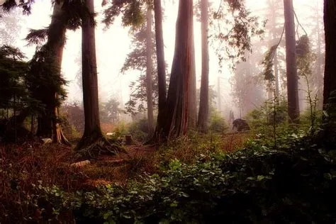 Forest Morning Landscape with Tall Trees