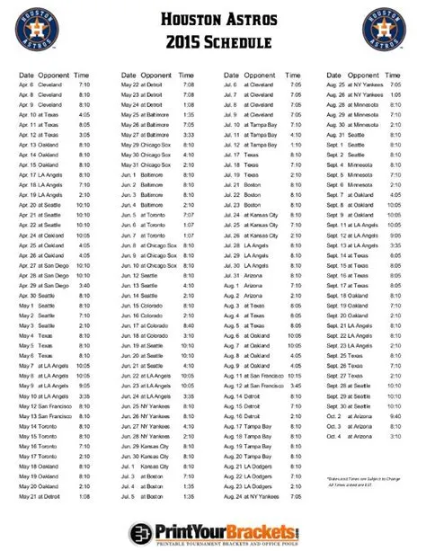 Houston Astros Schedule Printable - Printable Templates